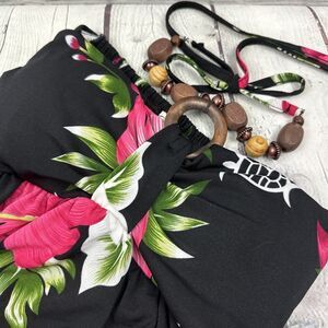 Bikini‎ House Hawaiian Maxi Sundress Small Women Black Red Hibiscus IslandStyle